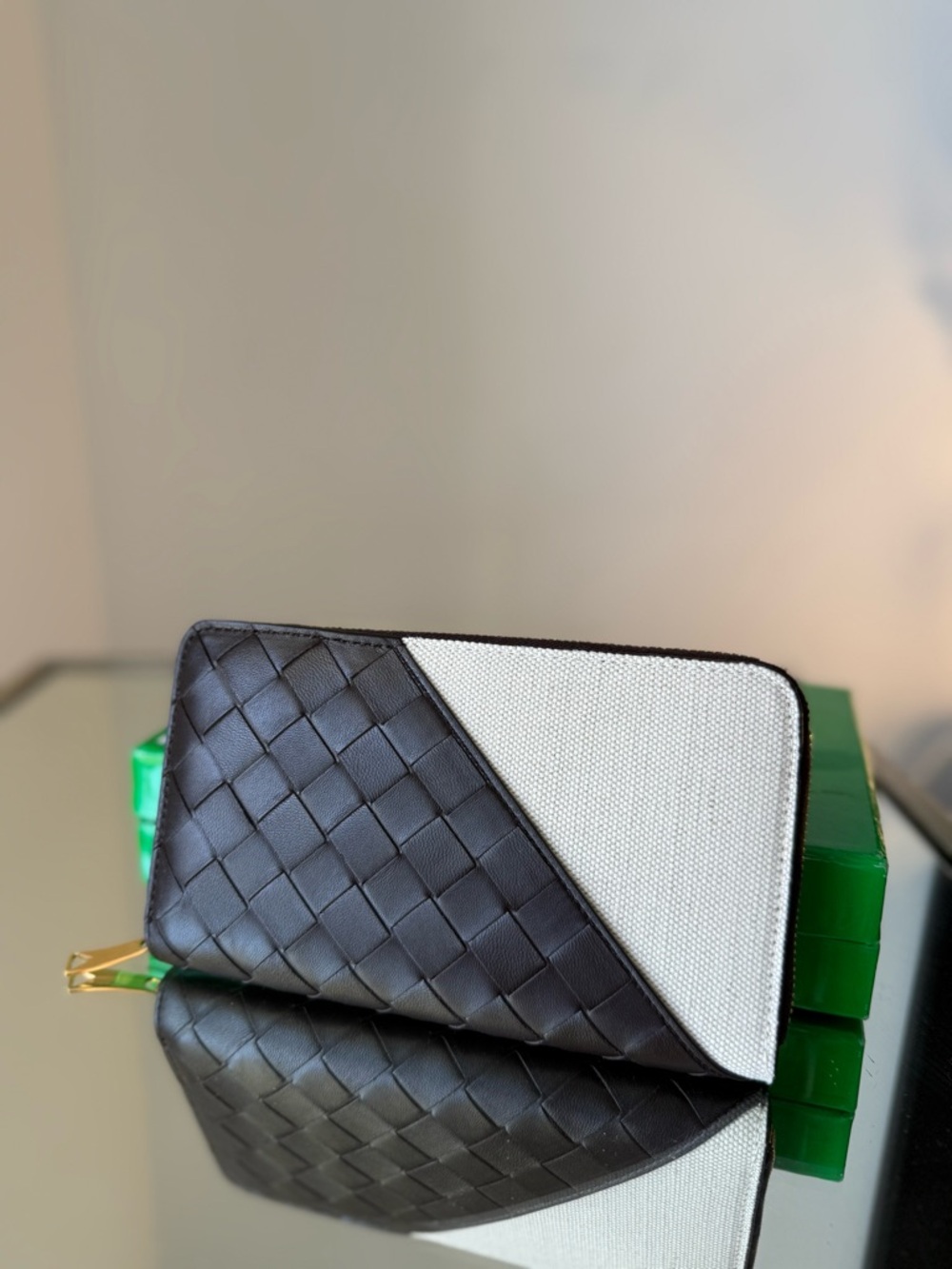 New Bottega Veneta Woven Leather & Canvas Zip Wallet